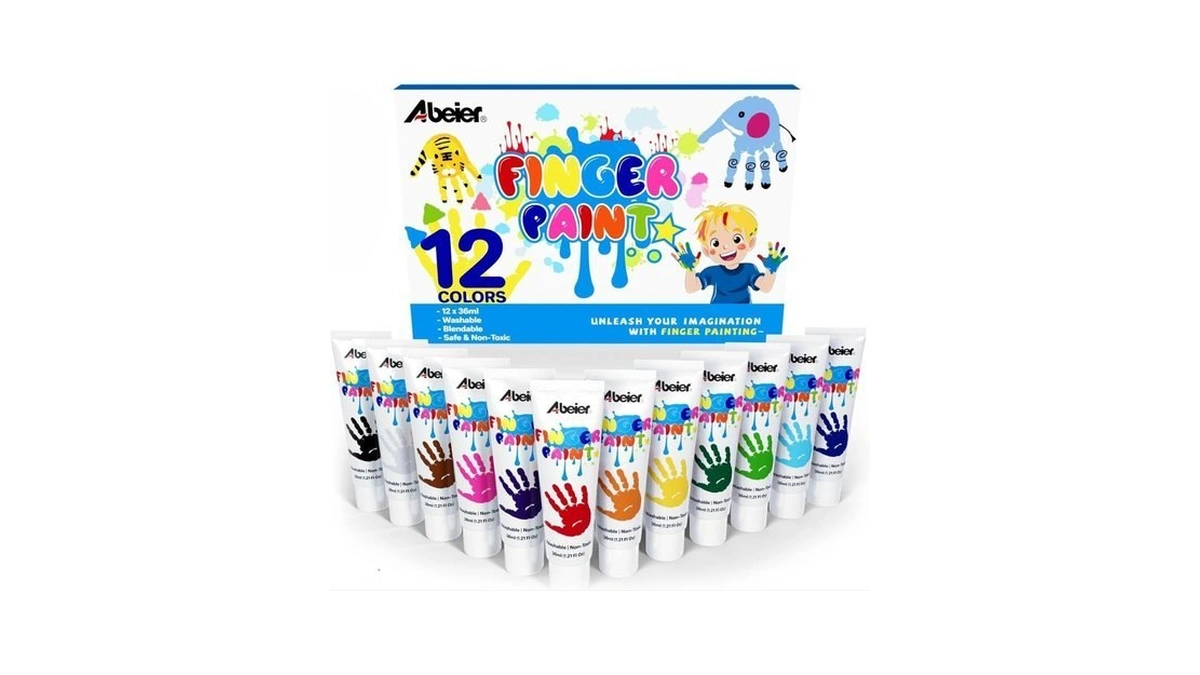 Abeier Washable Finger Paint For Toddlers, Safe Non-toxic, 12 Vibrant
