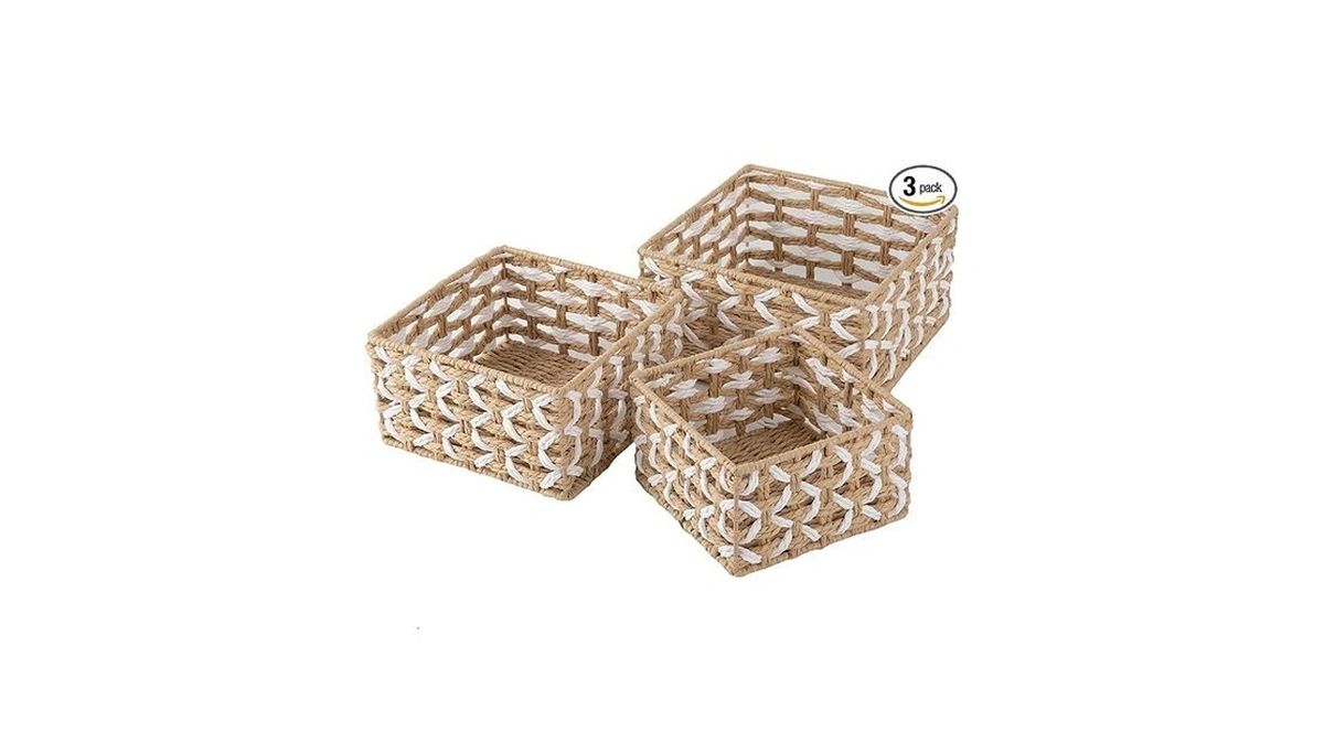 Oiahomy Storage Baskets Paper Rope Shelf Baskets, Handwoven Small Wicker