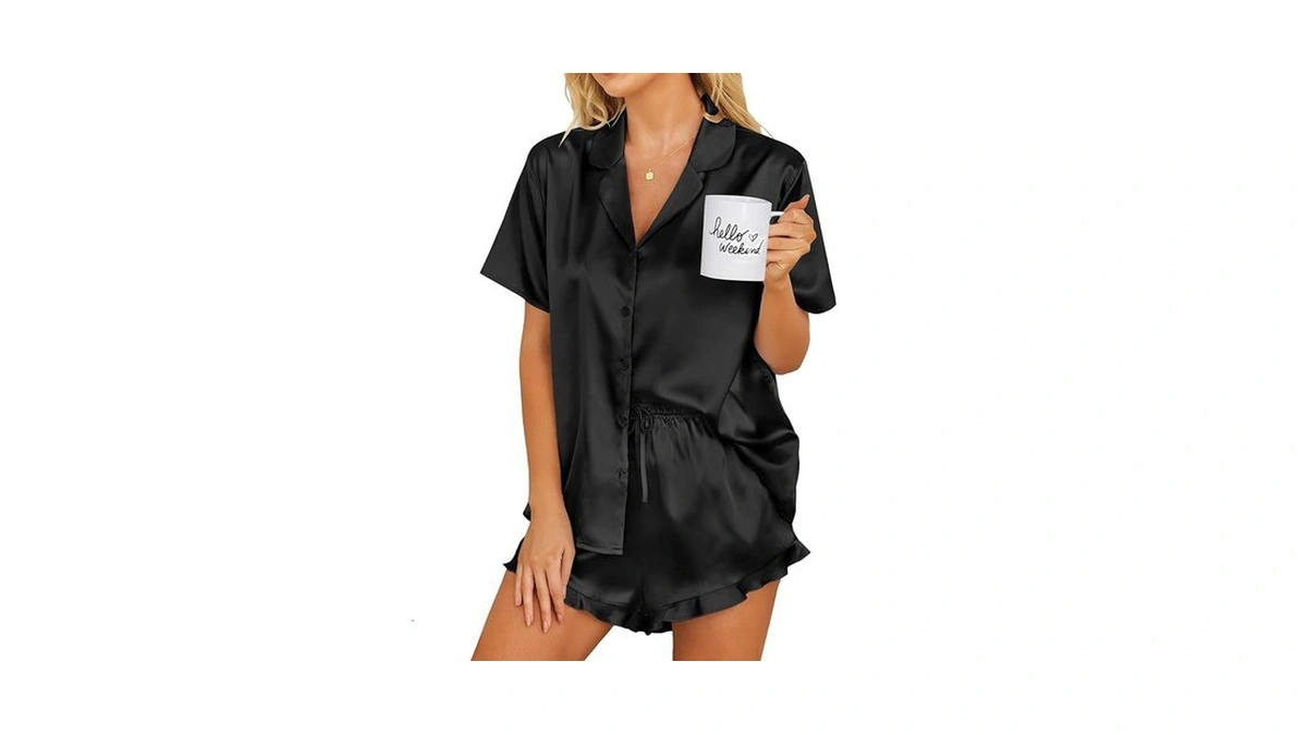 Ekouaer Womens Satin Pajamas Set Button Down 2 Piece Silk