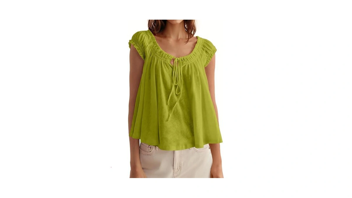 Tankaneo Women Summer Tie Front Tank Tops Cap Sleeve Pleated