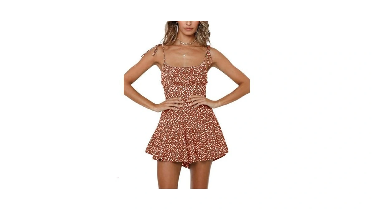 Jeanewpole1 Womens Floral Wide Leg Rompers Spaghetti Strap Tie Ruffle