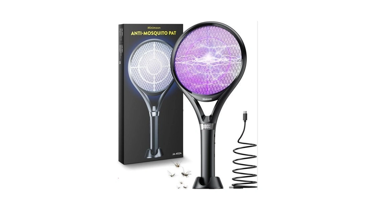 Minimoon Electric Fly Swatter With Led Display, 2000mah Rechargeable Fly