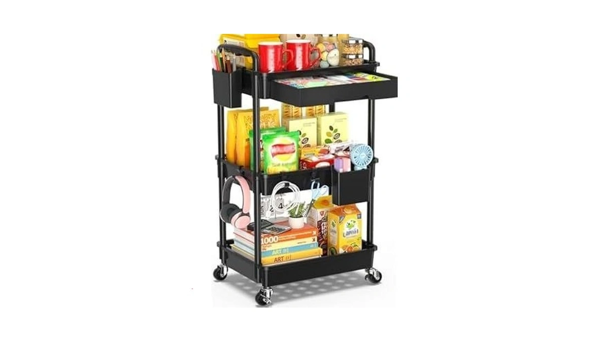 Sunally 3 Tier Rolling Cart With Drawer, Bathroom Storage Organizer