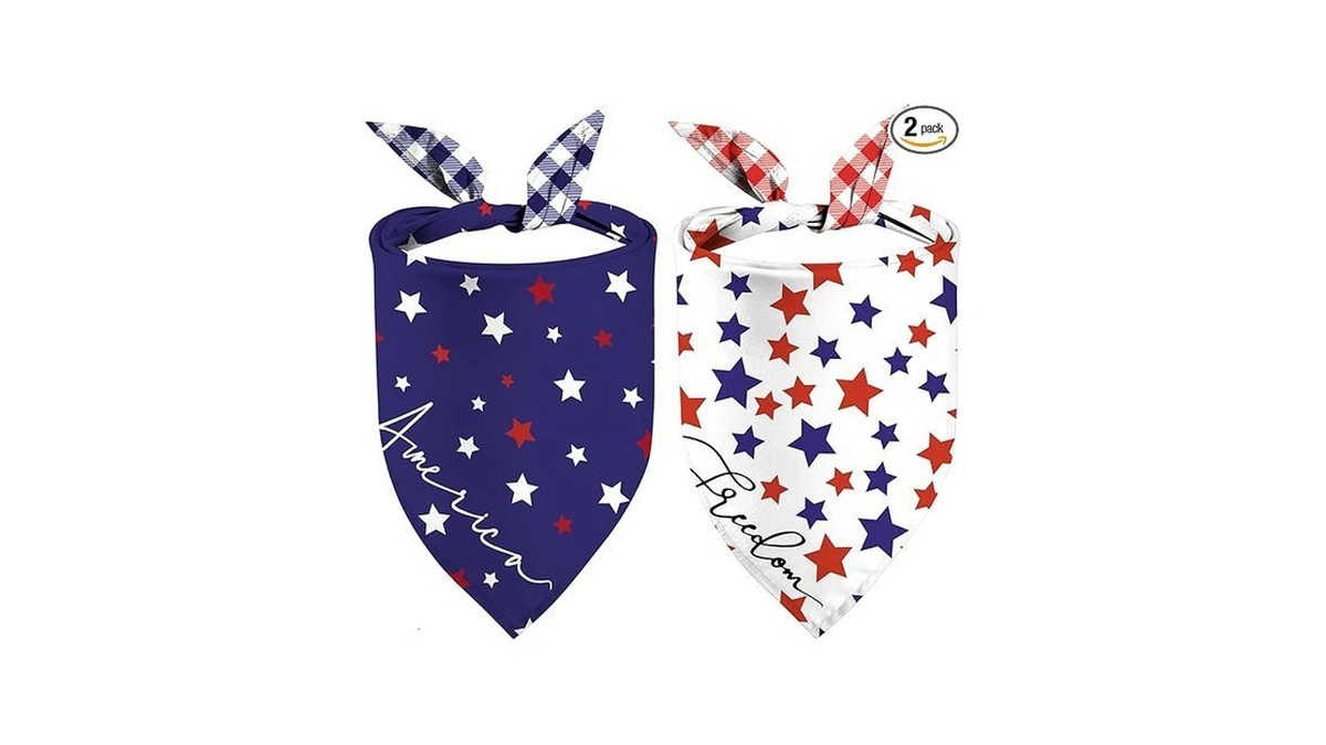 Patriotic Dog Bandanas, Reversible Dual-layer 2 Pack, Freedom Independence Day