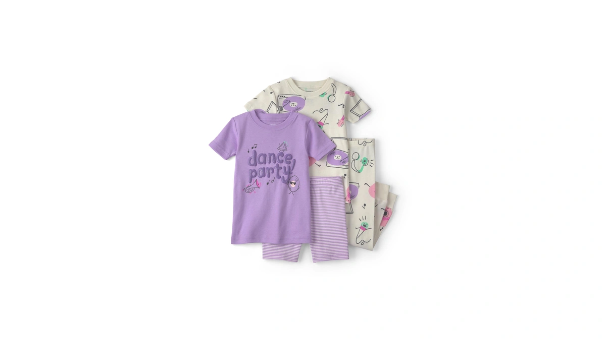 Carter's Girl 4-piece Tight Fit Cotton Pajama Set, Purple/ivory, 4t
