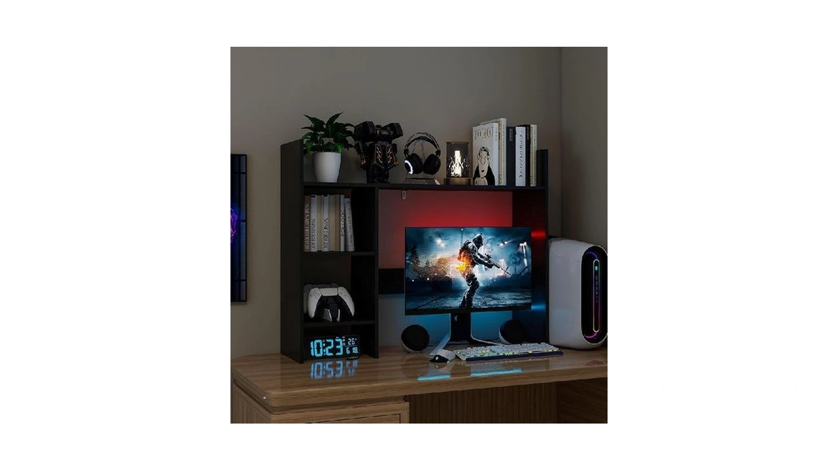 Ftzxhklx Desktop Bookshelf, Wood Desk Organizer Hutch With 3 Shelves
