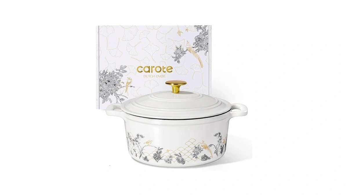 Carote Cast Iron Dutch Oven Pot With Lid, 5qt Enameled