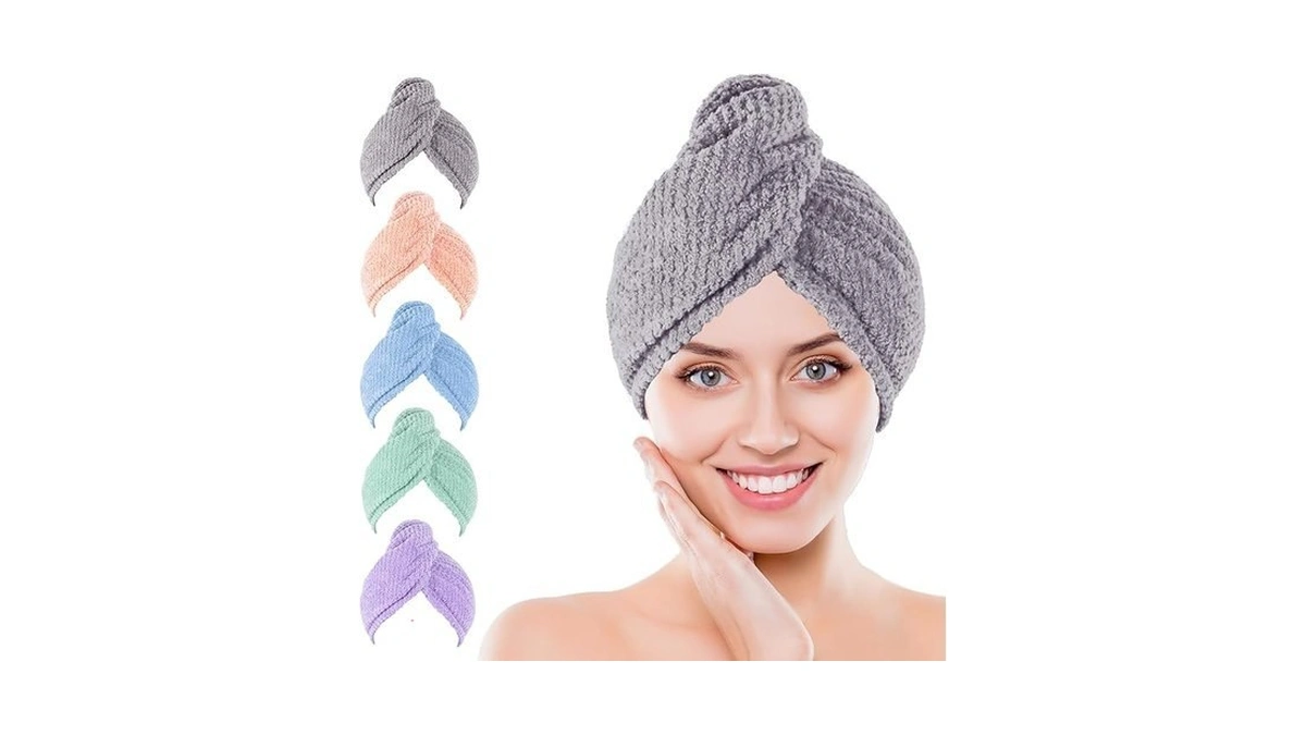 Kldnkig Soft Microfiber Hair Drying Towel Wrap, 5 Pack Elastic