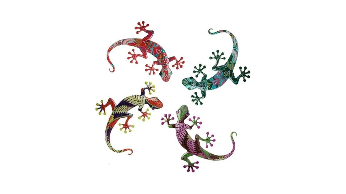 Dreamskip Metal Lizards Outdoor Decor 4 Pack Metal Gecko Wall