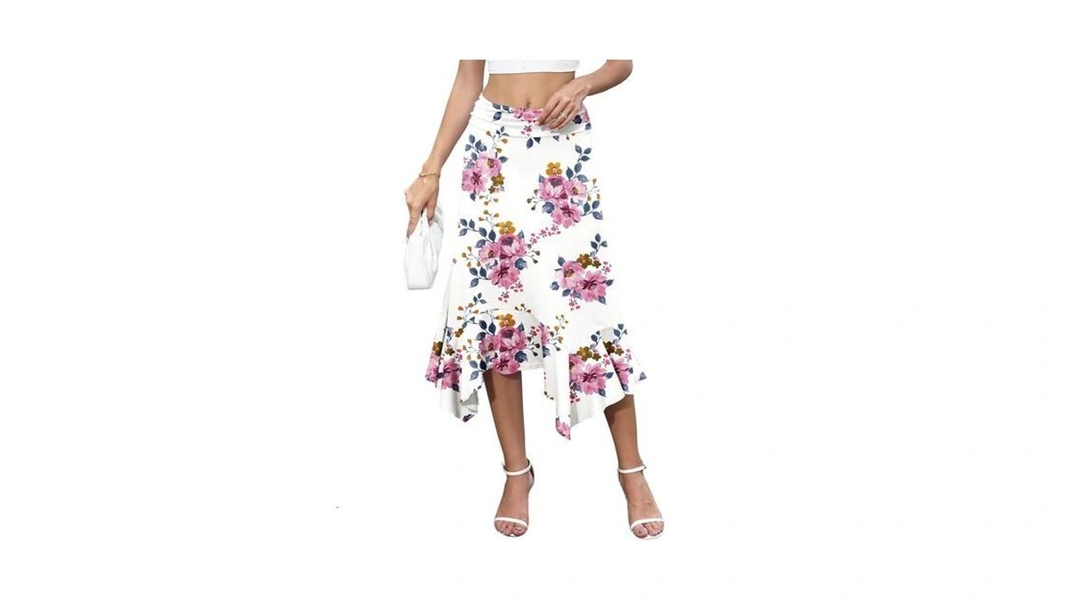 Ysyokow Midi Skirts For Women Summer High Waisted Flowy A-line