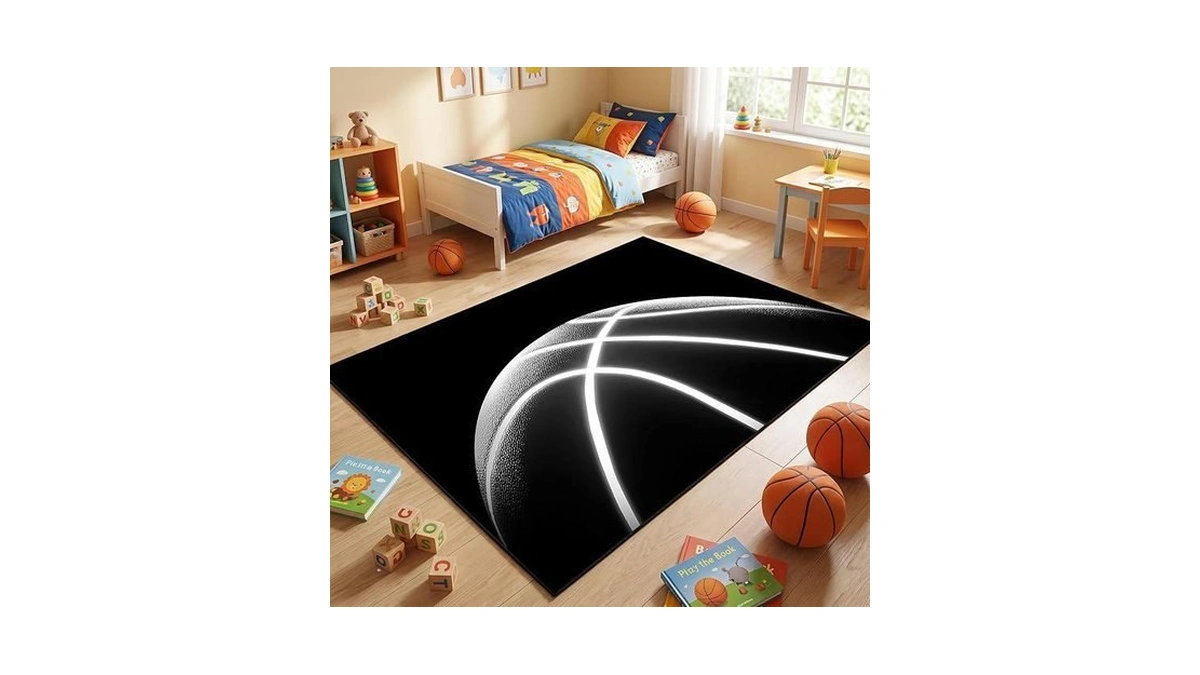 Basketball Rug For Boys Bedroom - Black Basketball Area Rug