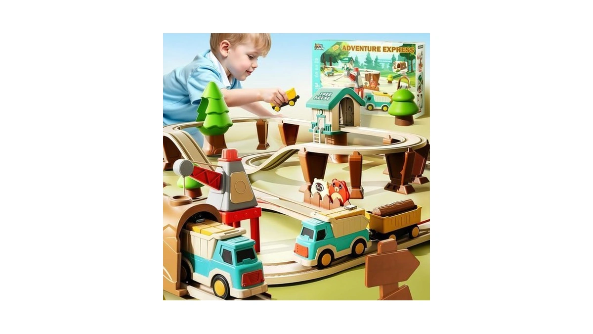Iplay, Ilearn 62pcs Kids Construction Track Toy Train Set, Electric