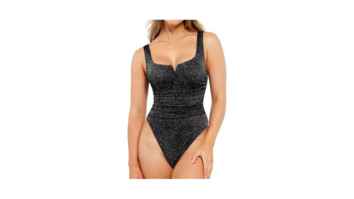 Popilush Sparkly Tops For Women Shapewear Bodysuit Tummy Control Square