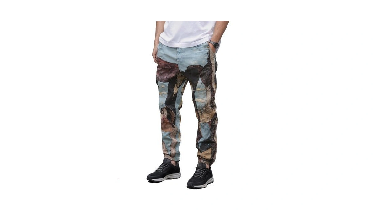 Gold Toucher Men's Designer Straight Slim Fit Stretch Patchwork Jeans