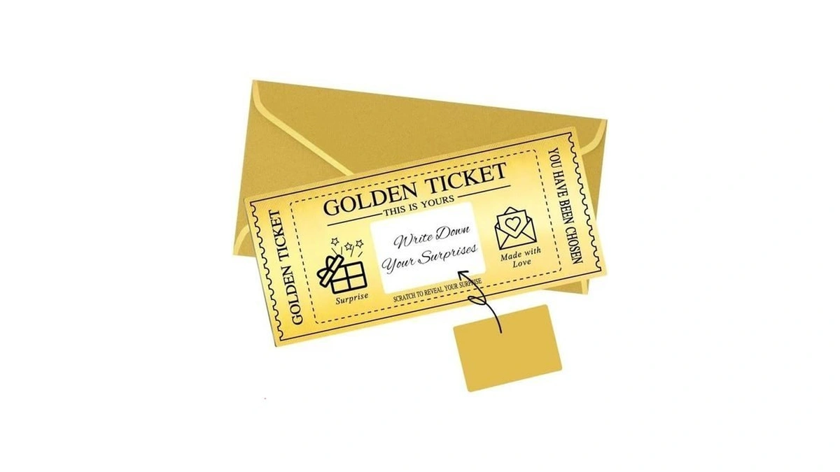 Gevoprefrred Golden Ticket With Envelopes, Scratch Off Card Surprise Gift