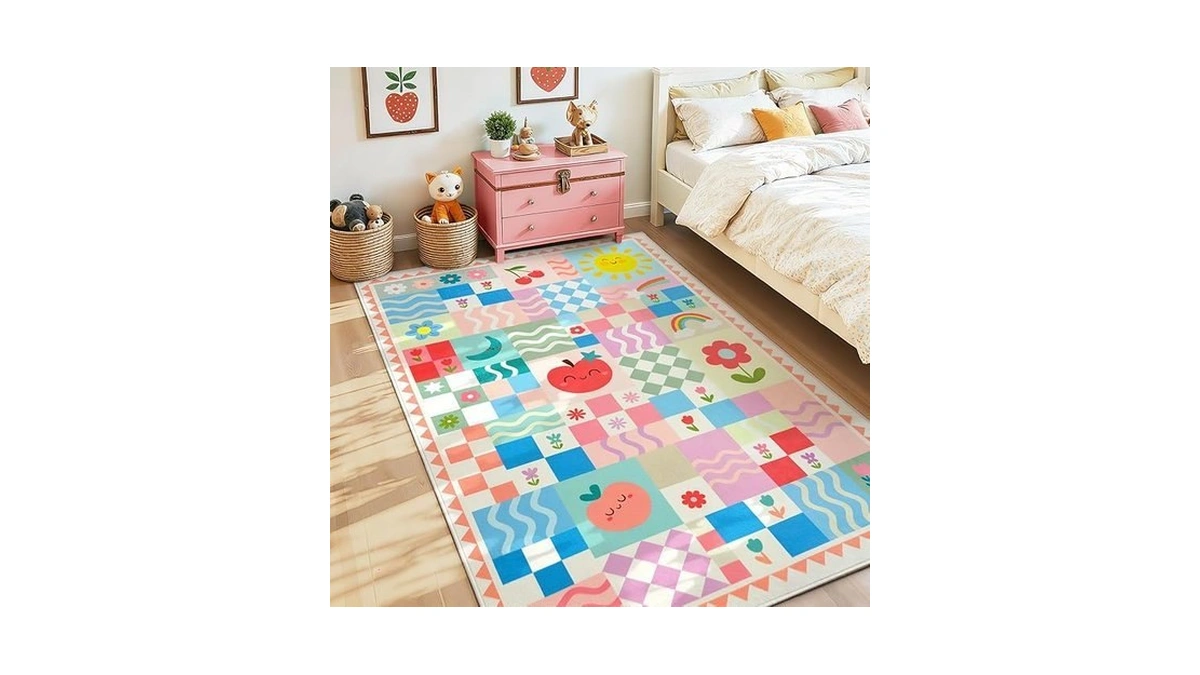 3×5 Pink Girls Bedroom Rug, Washable Kids Room Rug For
