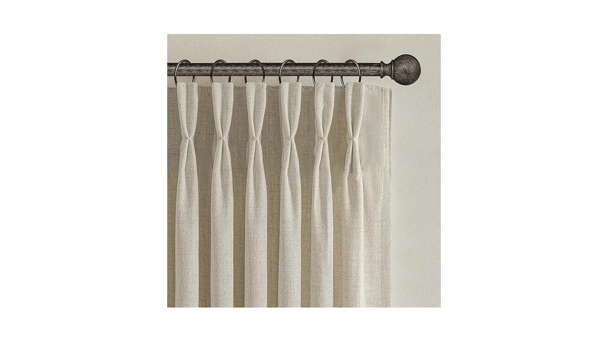 Taupe Linen Blend Memory Trained Pinch Pleated Semi Sheer Curtains