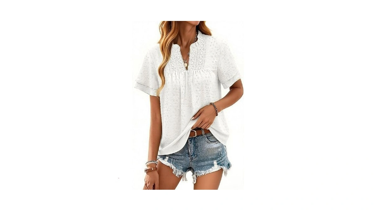 Halife Ruffle Short Sleeve Blouses For Women Dressy Casual Boho