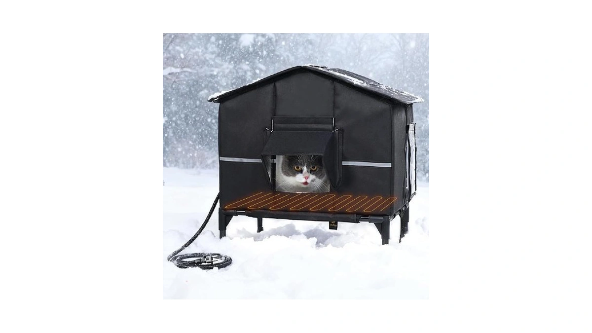 Veehoo Outdoor Heated Cat House Weatherproof, Outside Insulated Feral Cat