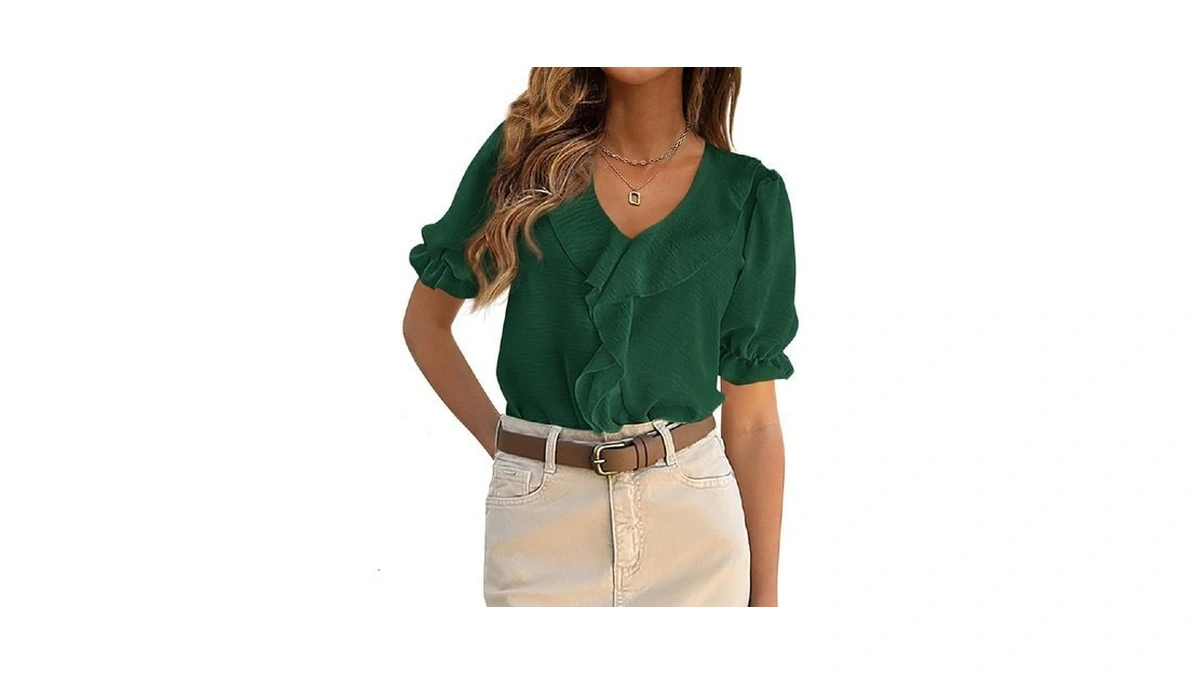 Prettygarden Women's Summer Dressy Casual Blouses 2026 Short Sleeve V