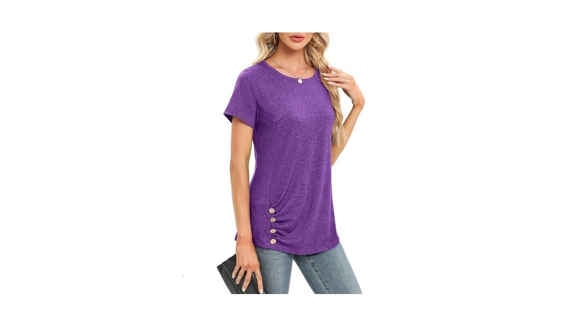 Moqivgi Tunic Tops For Women Loose Fit Short Sleeve Side
