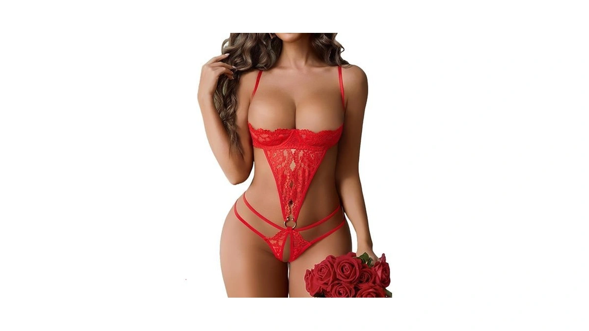 Avidlove Red Lingerie For Women Lace Bodysuit Lingerie V Neck