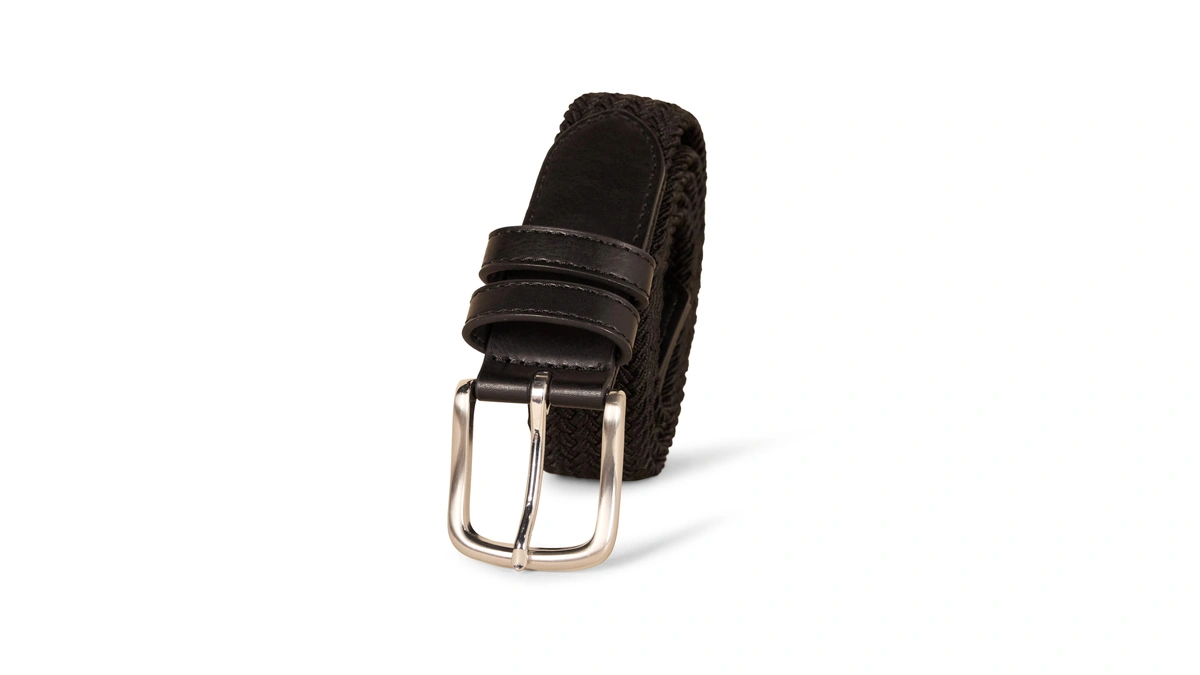 Amazon Essentials Men's Stretch Woven Braid Belt For Jeans, Black,