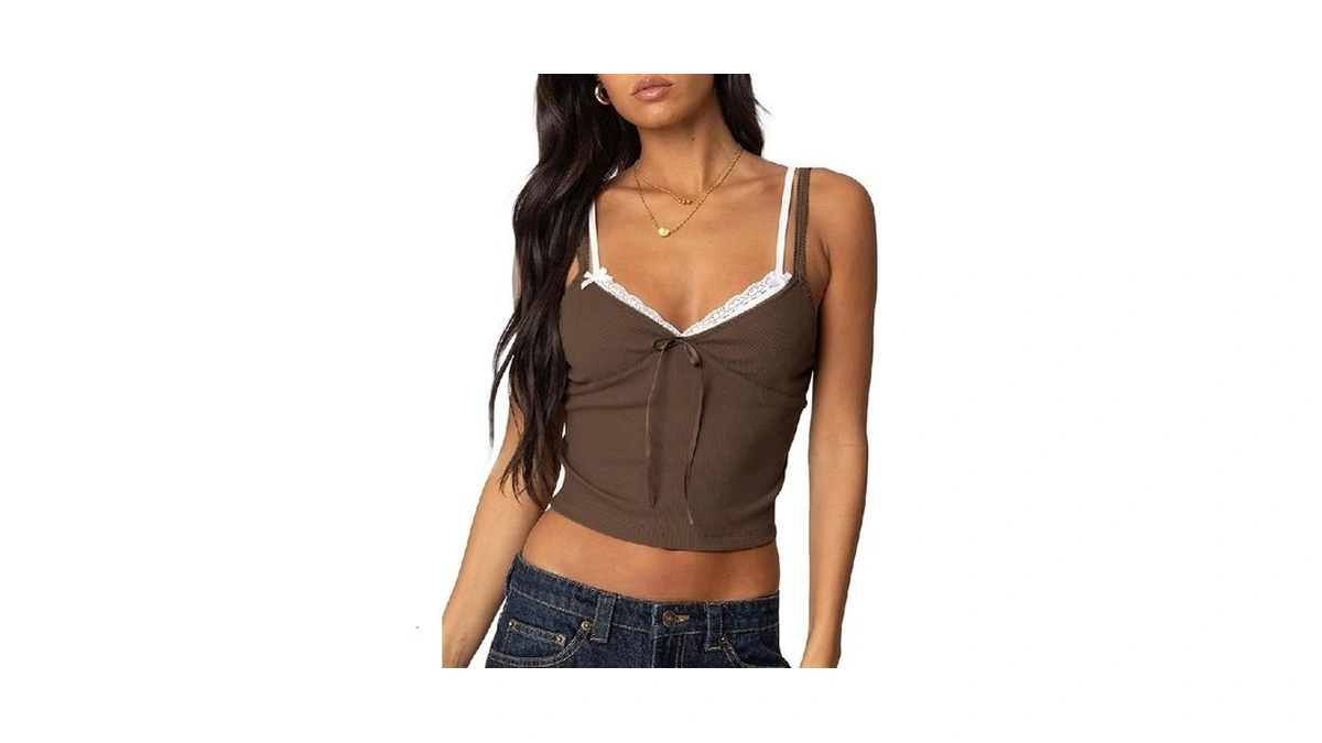 Women Camisole Tank Tops Lace Trim Bralettes Spaghetti Strap Cami