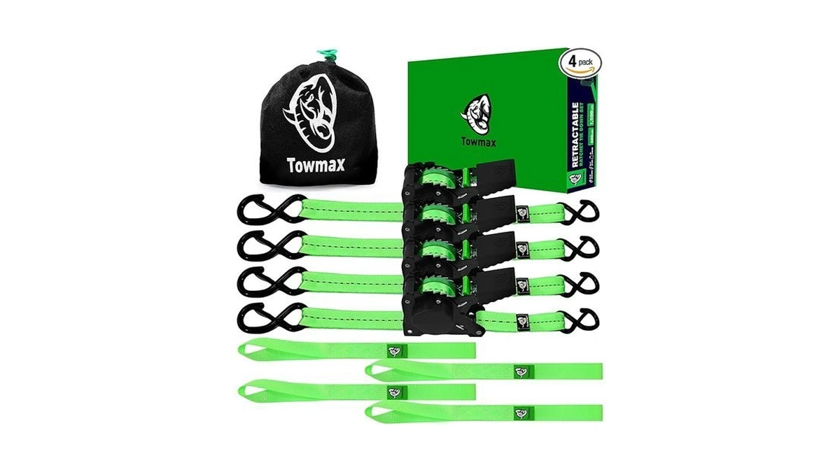 Retractable Ratchet Straps(4 Pack) - 1in X 10ft Self Retracting