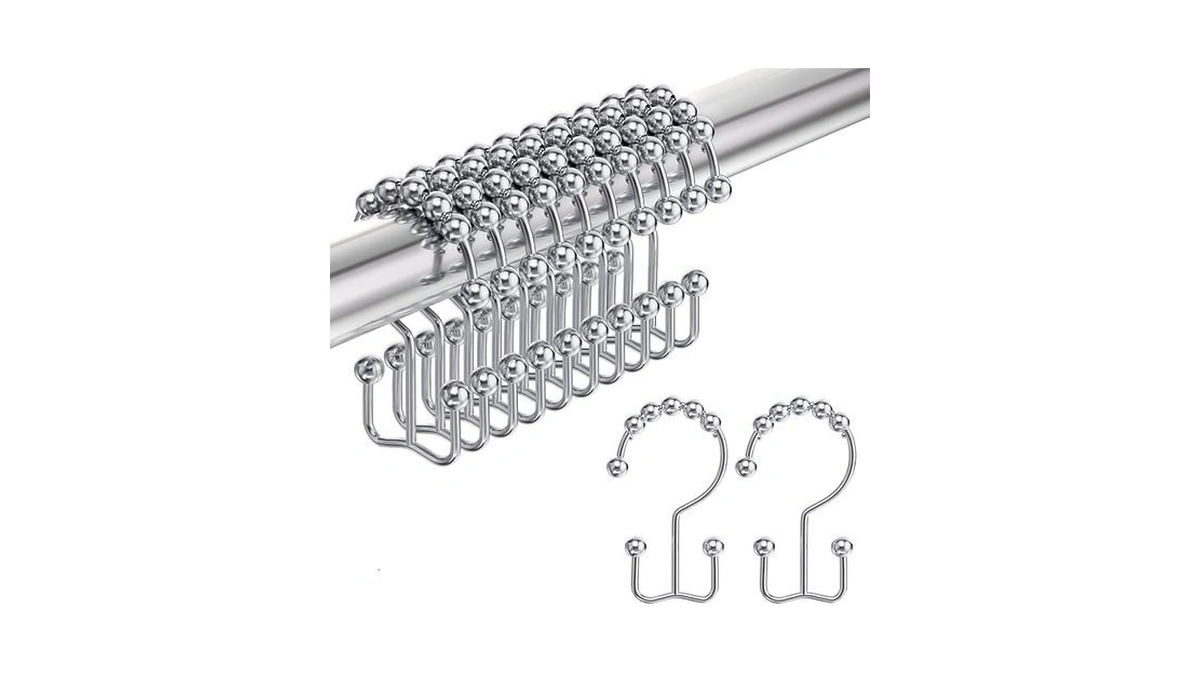 Amazer Shower Curtain Hooks Rings, Rust-resistant Stainless Steel Double Shower