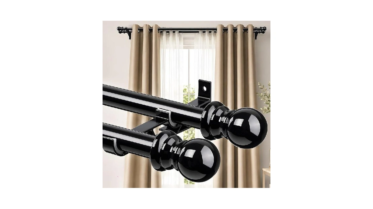 Double Curtain Rods For Windows, 1 Inch Heavy Duty Drapery
