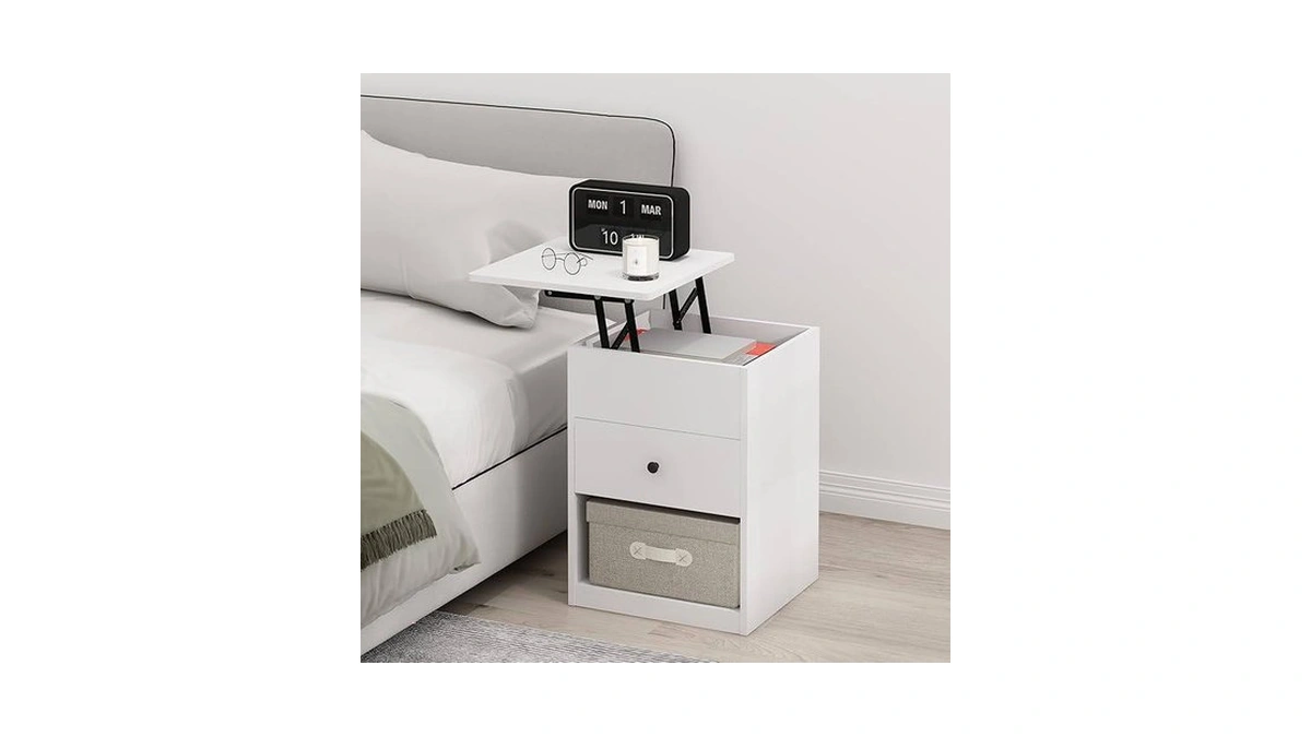 Furinno Jensen Lift Top Nightstand, Solid White