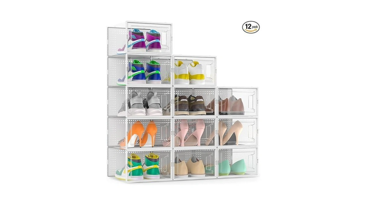 12 Pack X-large Clear Shoe Storage Boxes, Stackable Modular Plastic