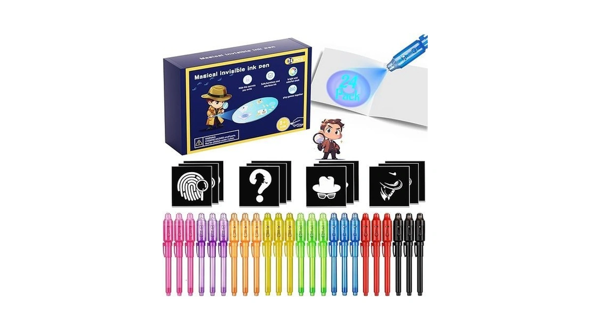 Inkipen Invisible Ink Pen 24pcs+ Notebooks, Spy Pens With Uv