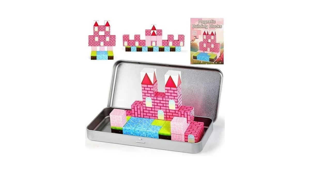 3 Otters 32pcs Magnetic Building Blocks Princess Castle Travel Set,
