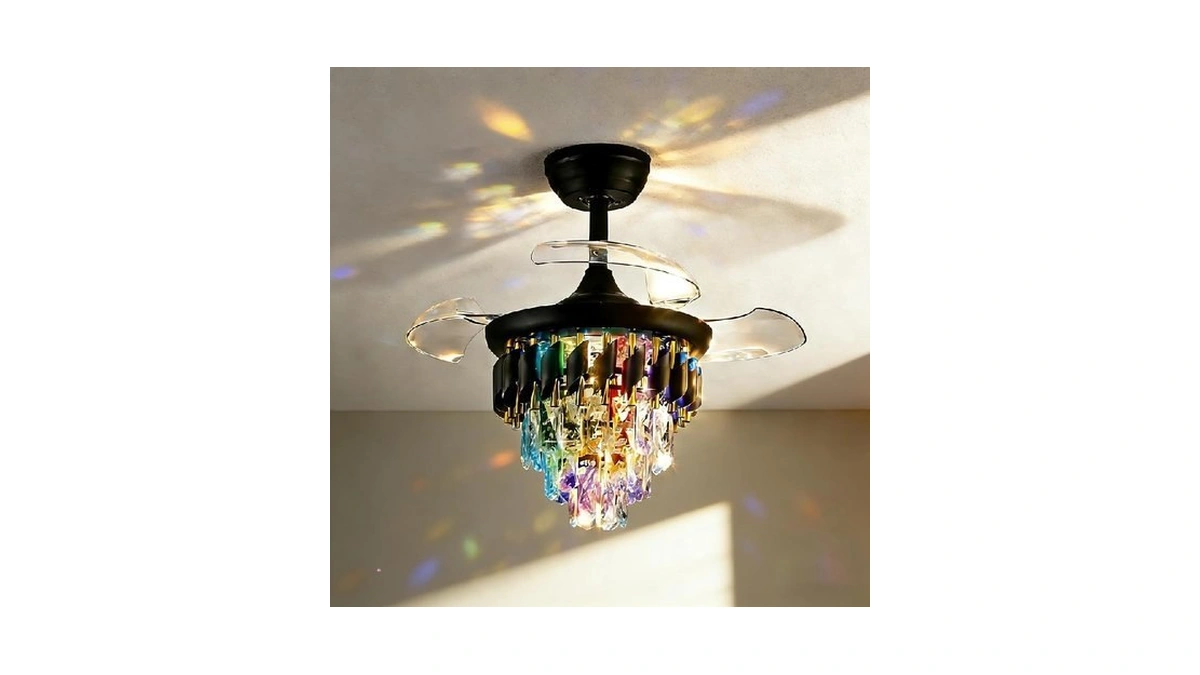 Lumzeylith 30" Retractable Crystal Ceiling Fan With Light, Rgb Modern