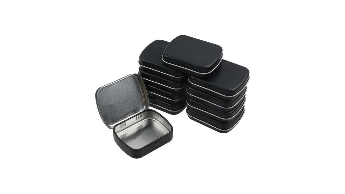 Geesatis 10pcs Black Metal Hinged Tin Box Container,rectangular Empty Tinplate