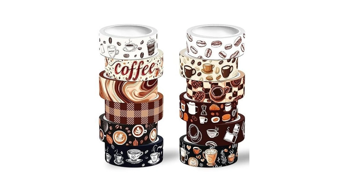 Nikomie 12 Rolls Washi Tape Set, Coffee Themed Decorative Tape