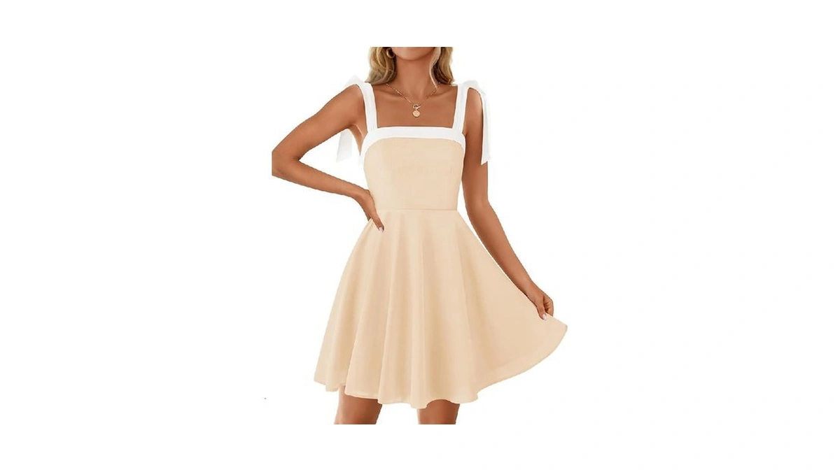 Zesica Womens Summer Sleeveless Mini Dress Tie Shoulder Square Neck