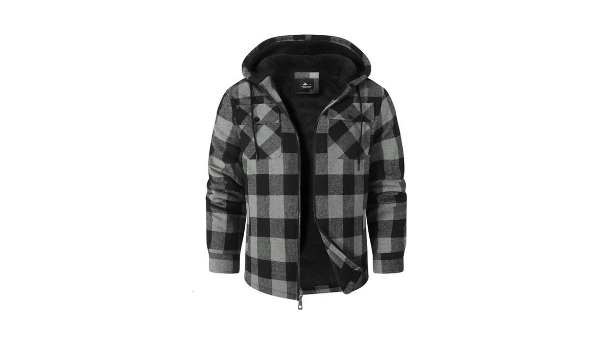 Scodi Men's Flannel Jacket Sherpa Lined Hoodies Zip Up Fleece