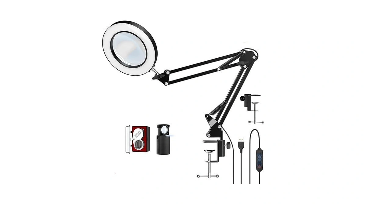 10x Led Magnifier Desk Lamp With Clamp, Hands Free Magnifying