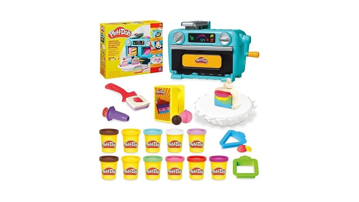 Play-doh Super Slice Cake Playset, Toy Oven With Play Kitchen