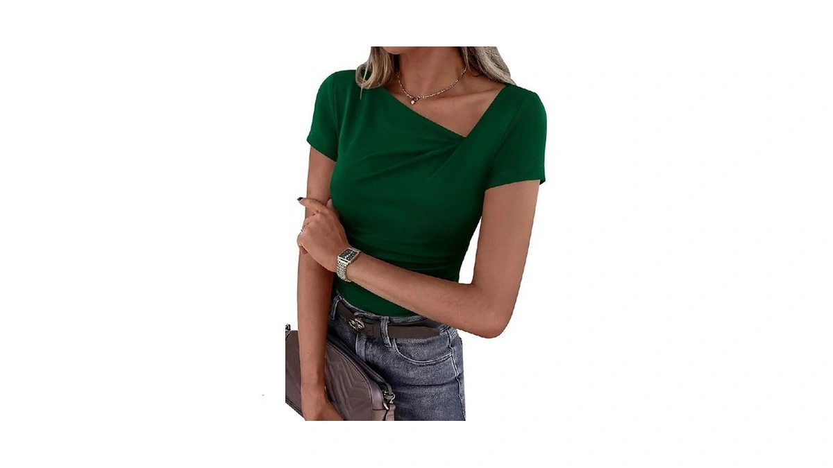 Prettygarden Women's 2026 Summer Asymmetrical Y2k Tops Trendy Ribbed Short