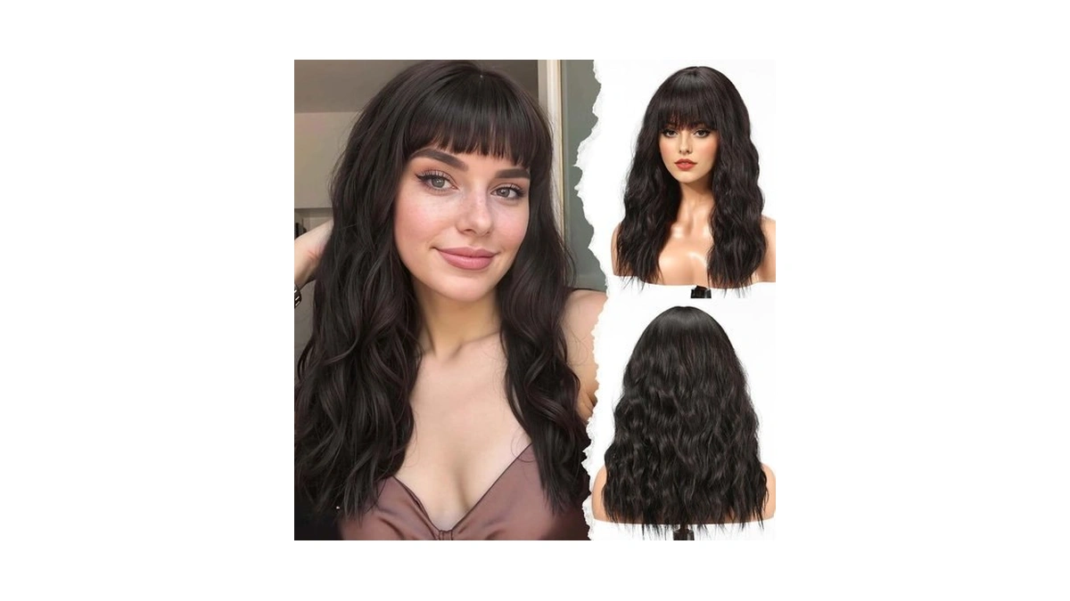 Haircube Long Wig With Bangs Synthetic Wavy Wigs For Women