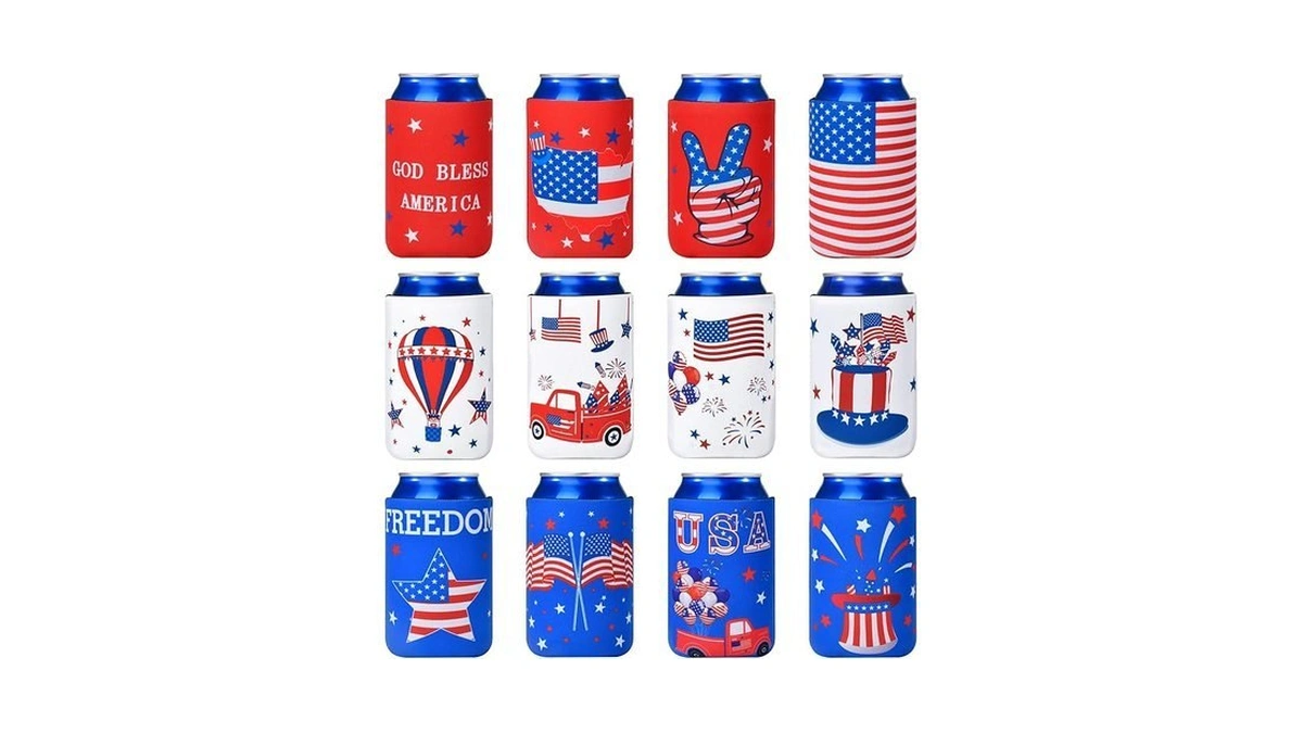 4th Of July Decorations, 12 Pcs Can Cooler Sleeves For