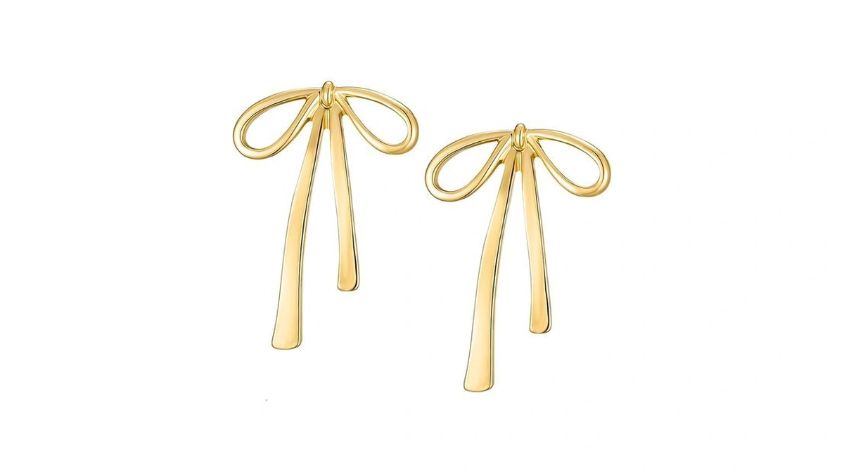 Sweetv 18k Gold Plated Bow Earrings For Women, Cute Bowknot