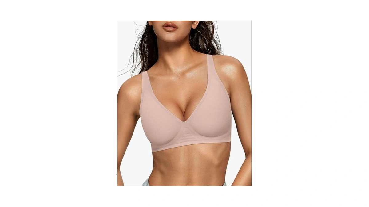 Oeak Womens Deep V Bras Wireless Comfortable Bra Supportive No