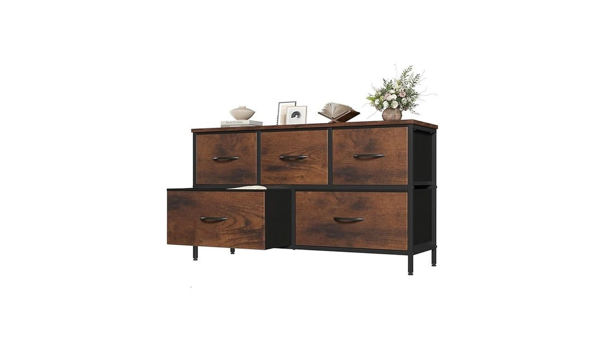 Olixis 5 Drawer Dresser For Bedroom, Closet Chest Organizer Furniture,