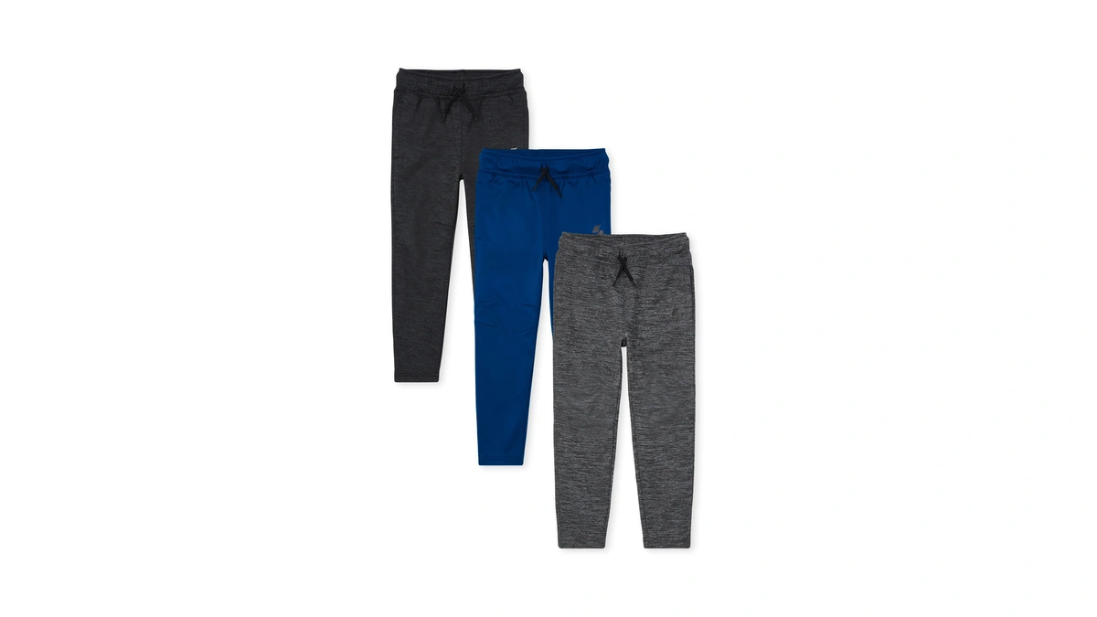 The Children's Place Boys' Athletic Performance Pants, Black/blue/heather Gray 3-pack,