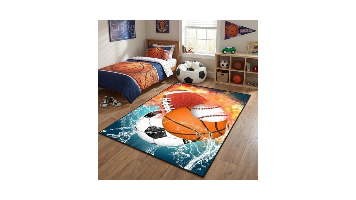Basketball Rug For Boys Bedroom Kids Football Carpet Water Fire